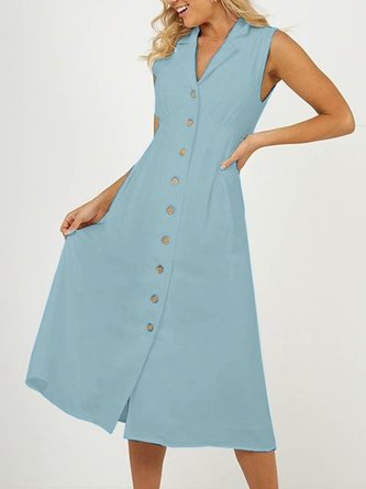 Lapel Women Midi Dresses A-Line Daily Vintage Cotton Dresses