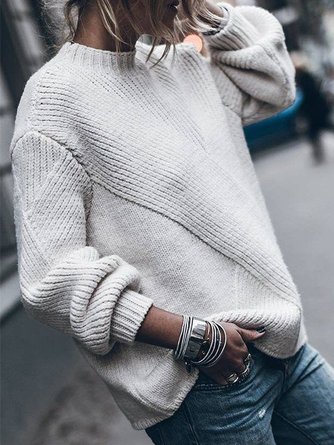 Women Round Neck Casual Cotton-Blend Sweater