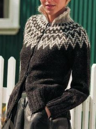 Women Autumn Vintage Polyester Long sleeve Slim fit Turtleneck Regular Sweater coat