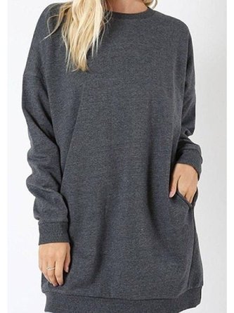 Round Neck Cotton-Blend Long Sleeve Top