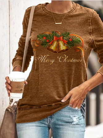 Brown Cotton-Blend Holiday Christmas Shirts & Tops