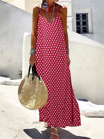 Summer Exclusive Smocked Polka Dots Sleeveless Blue Maxi Dress
