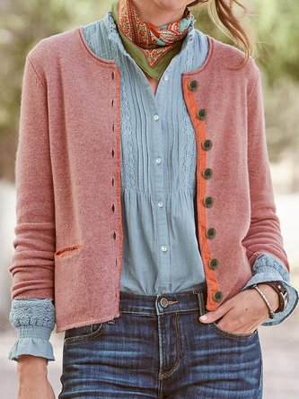 Women Cotton-Blend Long Sleeve Casual Vintage Cardigan
