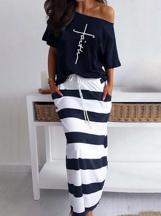 Printed Cotton-Blend Casual Knitting Dress