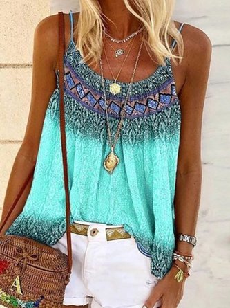 Casual Printed Cotton-Blend Sleeveless Cami Top