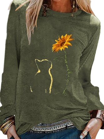 Cats & Sunflower Print  Long Sleeve Top