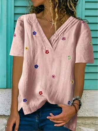 Short Sleeve V Neck Printed Shirt