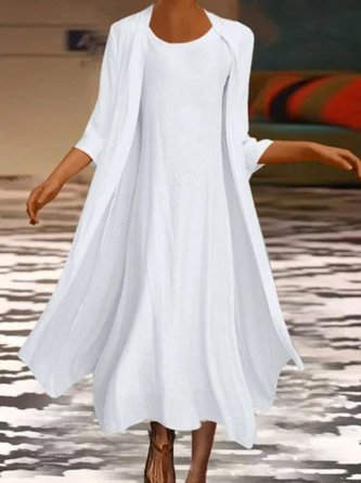 Crew Neck White 3/4 Sleeve Mother of the Bride Groom Wedding Guest Formal Dress Two Pieces