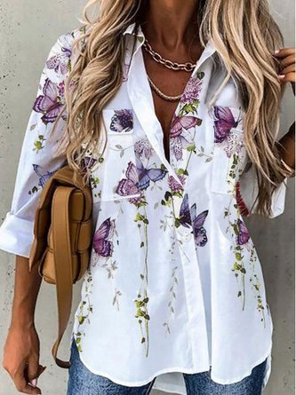 Women Casual Long Sleeve Floral Button Down Sping Autumn Blouse