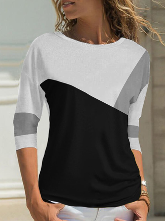 Women Casual Colorblock White And Black Long Sleeve Shirt & Top
