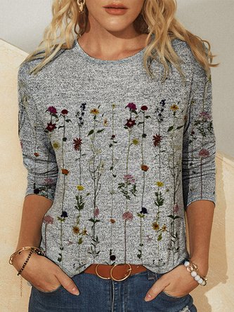 Women Long Sleeve Crew Neck Vintage Floral Shirt & Top