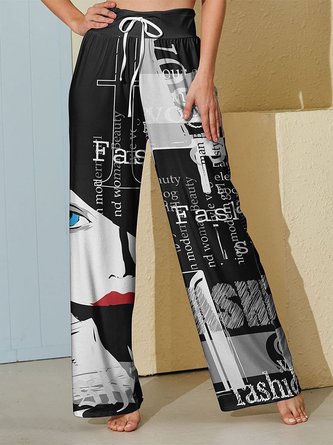 Casual Portrait Letter Printing Vintage Abstract Pants