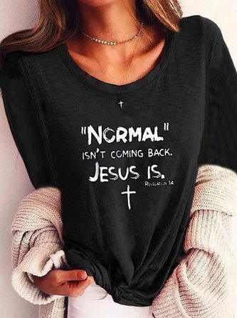 Casual Letter Printed Long Sleeve Crew Neck Top