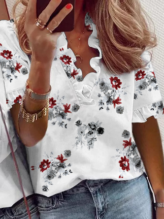 Vacation V Neck Floral Shirt & Top