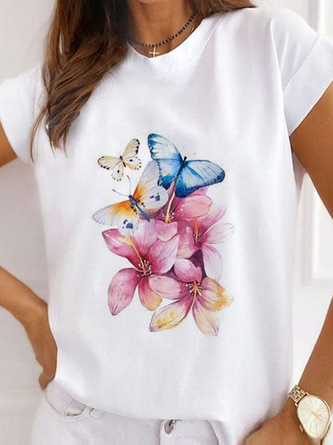 Colorful Butterfly Short Sleeve Resort T-Shirt Loosen Butterfly Vacation Short Sleeve T-shirt