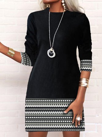 Casual Cotton Blends Crew Neck Dresses