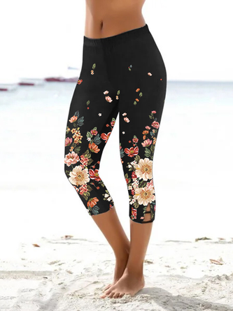 Casual Floral Cotton Blends Skinny Leggings