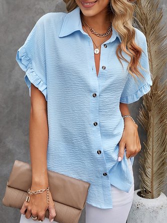 Casual Vacation Loose Solid Short Sleeve Blouse