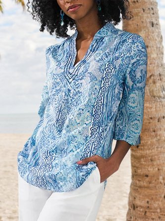 Tribal  Vacation  Cotton Blends Long Sleeve Tops