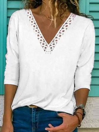 Lace Casual Plain Long Sleeve Top
