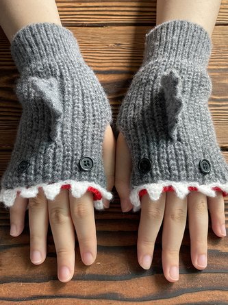 Women Casual Autumn Marine Life Cotton High-Elastic Daily Braided Christmas Regular Gloves