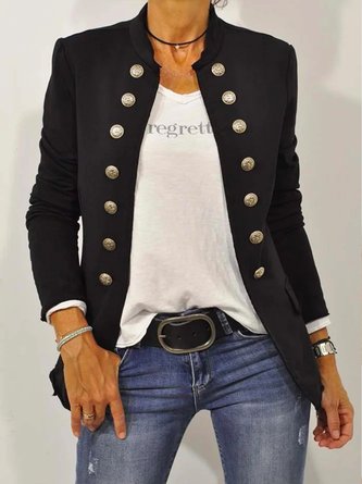 Women Solid Autumn Buttoned Long sleeve Jacket