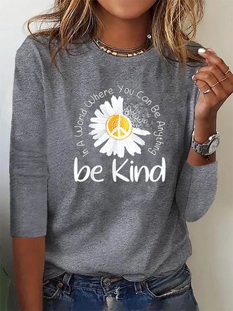 Women Daisy Crew Neck Casual Long Sleeve T-shirt