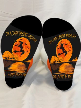 On A Dark Halloween Witch Pattern Socks Festive Accessories