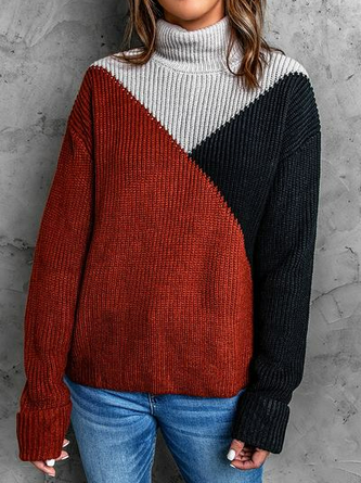 Wool/Knitting Color Block Casual Sweater