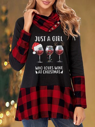 Christmas Cross Neck Buttoned Casual Tops
