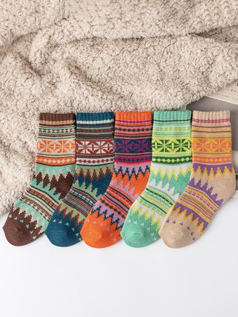 Multicolor Ethnic Pattern Cotton Socks Autumn Winter Casual Home Warm Socks Random Color (1 Pair)