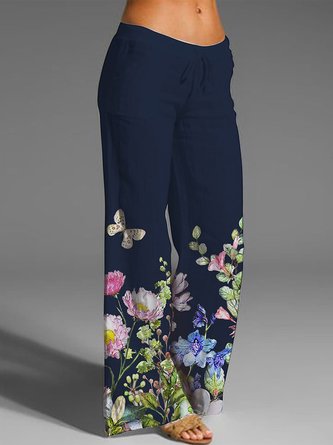 Women Casual Floral Drawstring Loose Wide leg pants Pants
