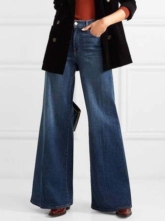 Plain Loose Denim Casual Jeans