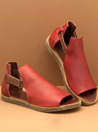 Retro Casual Old Velcro Peep Toe Sandals