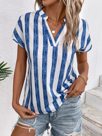 Loose Striped Casual V Neck Top