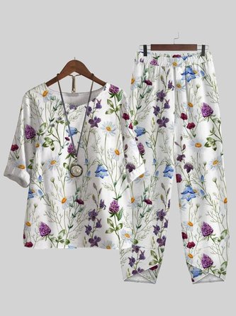 Floral Crew Neck Regular Fit Casual Two-Piece Set