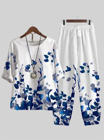 Floral Loose Casual V Neck Two-Piece Set