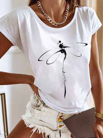 Women Casual Dragonfly Crew Neck Loose Short Sleeve T-Shirt