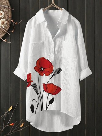 Shirt Collar Regular Fit Floral Casual Blouse