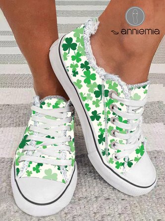 Women's Casual Shamrock Printing Lace-Up Canvas Shoes