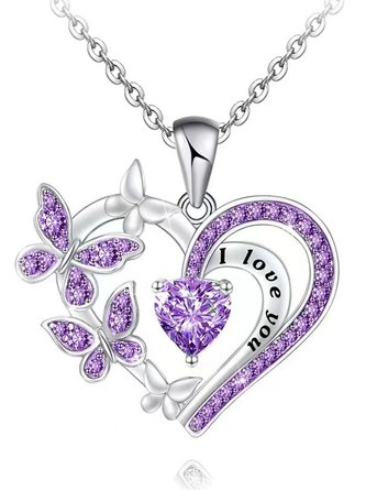 I Love You Silver Butterfly Heart Pendant Necklace Valentine's Day Mother's Day Thanksgiving Gift Jewelry