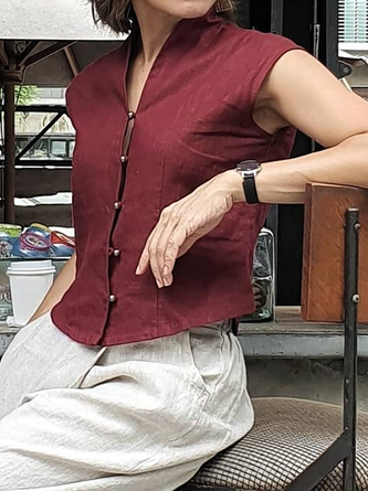 Regular Fit Linen Plain Cotton And Linen Blouse