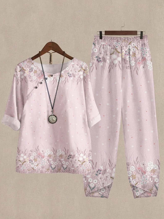 Regular Fit Crew Neck Casual Two-Piece Set