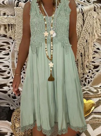 Lace Loose Casual Plain Dress