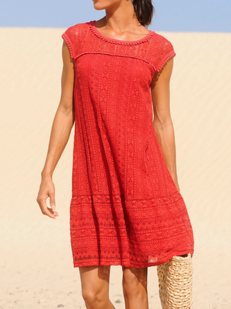 Casual Loose Lace Crew Neck Summer Dress