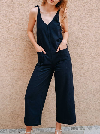 Linen Plain Cotton And Linen Loose Jumpsuit