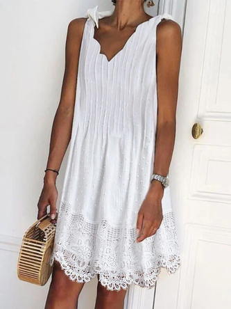 Loose Casual V Neck Lace Dress