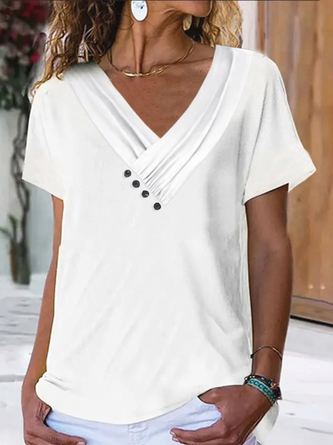 Casual V Neck Plain Loose T-Shirt