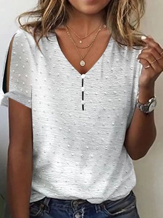 Casual Buckle Plain V Neck Shirt