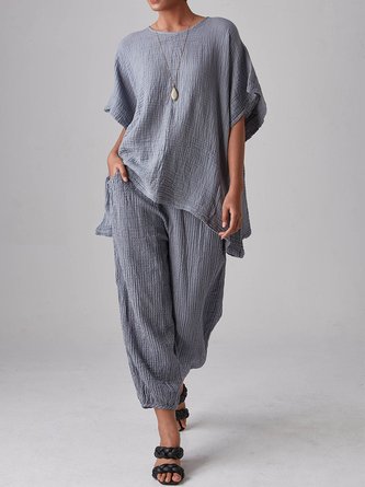 Women's Summer Cotton Linen Loose Comfortable Casual Two-piece Set